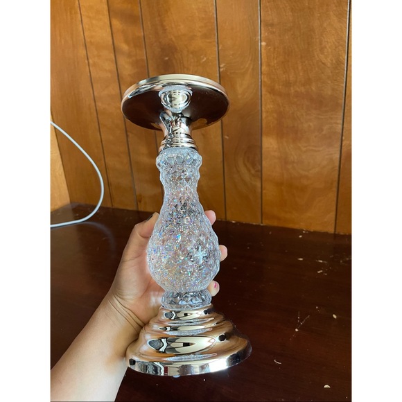 NWT Bath & Body Works SILVER SWIRLING GLITTER PEDESTAL 3-Wick Candle Holder - Picture 4 of 7